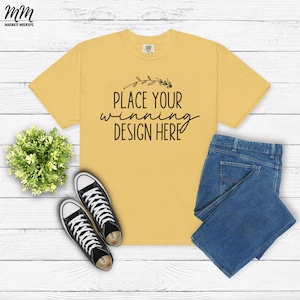 Mustard Comfort Colors 1717 shirt mockup flat lay mock up tee tshirt mockup colors 1717 mustard flatlay 1717 unisex mockup jpg AI download