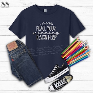 navy Gildan 5000b kids shirt mockup navy flat lay gildan kids t-shirt mockups G500B blue youth shirt mock up children&#39;s mock-up AI download