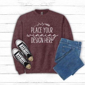 Heather sport dark maroon Gildan 18000 sweatshirt mockup Women&#39;s Mock-up Gildan Jumper Sweater Mockups sweatshirts Mock up JPG Download