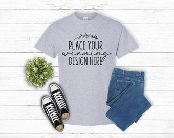 Sport Grey Gildan 5000 T-Shirt Mockup: Flat Lay (jpg Download)