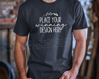 Dark Heather Grey Bella Canvas 3001 T-Shirt Mockup (AI Download)