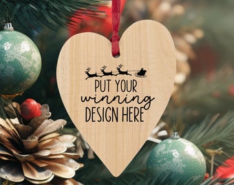 wooden heart ornament mockup Christmas printify mock up timber hearts ornament mockups ornaments Xmas wood ornament mock up SVG JPG download