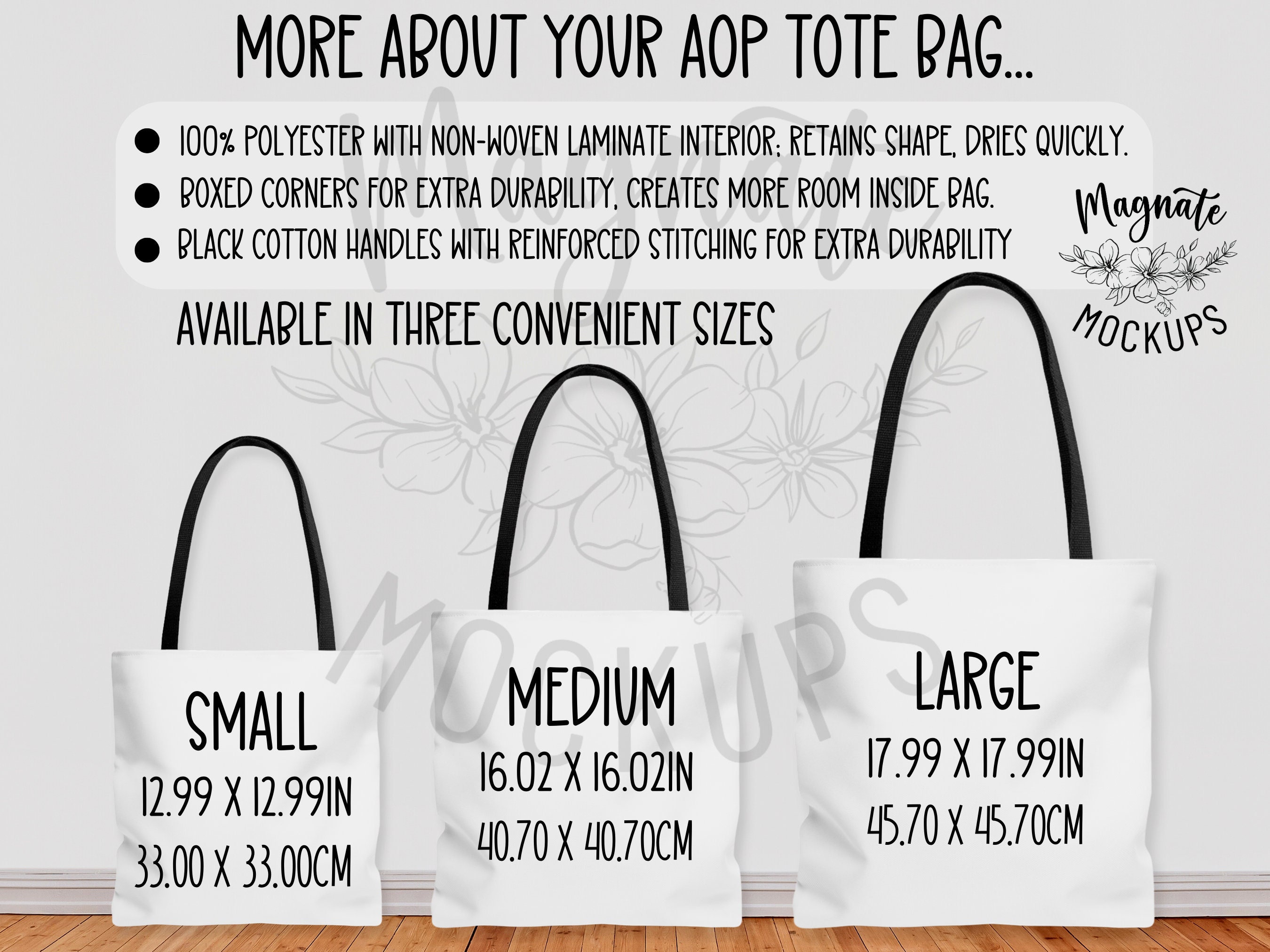 Black Handle Aop Tote Bag Size Chart Aop Tote Bag Mockup Size 