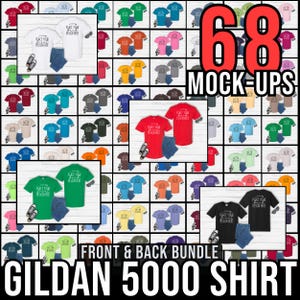 Gildan 5000 front back shirt bundle mockup 68 colors unisex tshirt bundles mock up Gildan 5000 blank flat lay mockups essential AI download