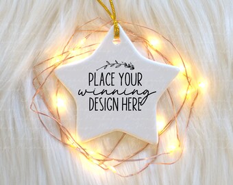 White Ceramic Star Ornament REAL photo Mockup: Christmas Star (jpg Download)