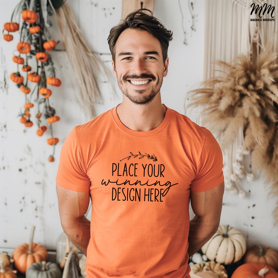 Heather Orange Bella Canvas 3001 Mockup Men's Heather Orange Man T ...