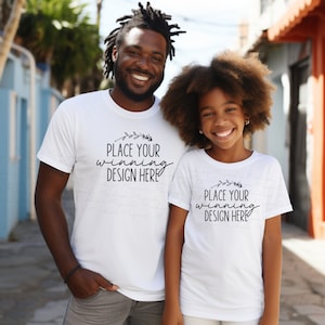 white shirt mockup fathers day father daughter Gildan 5000 5000b pair uncle niece blank tshirt model mockups G500B tshirt mock jpg download