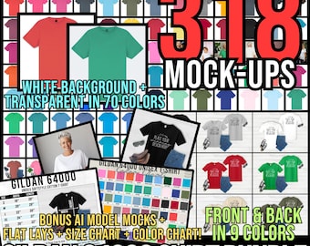 Gildan 64000 Mockup Bundle: Shirt Color & Size Charts (JPG, AI Download)