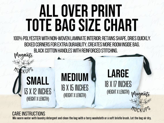 Black Handle Aop Tote Bag Size Chart Aop Tote Bag Mockup Size 