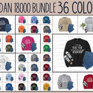 Gildan 18000 sweatshirt bundle mockup sweater mockups bundles G180 36 colors unisex blank Gildan 18000 flat lay men&#39;s mock ups AI download