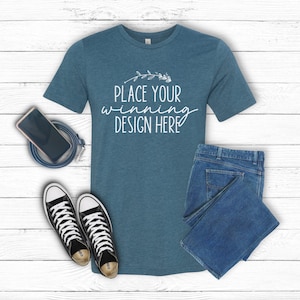 heather deep teal bella canvas 3001 shirt mockup mens heather t-shirt mock up unisex 3001 shirt mockup flat lay mock ups tshirt AI download