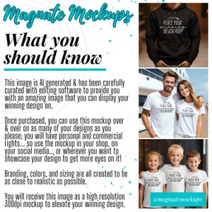 May include: A promotional image featuring a black hoodie, white t-shirts, and children's t-shirts, each displaying the text "PLACE YOUR WINNING DESIGN HERE." The image also includes text that says "Magnate Mockups" and "What you should know."