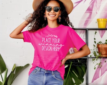 female heliconia Gildan 5000 mockup t-shirt Gildan pink shirt mock up women's Gildan heliconia tee Mockups ladies 5000 mock-up jpg download