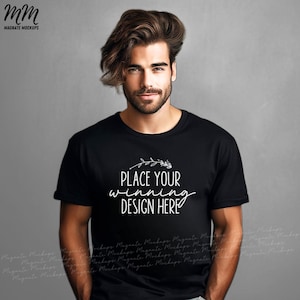 black Bella Canvas 3001 shirt mens handsome male black tee mock-up male tshirt mockup men&#39;s 3001 black blank tshirt men mock up AI download