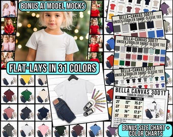 Bella Canvas 3001T - Mockup di magliette per bambini: tabelle colori e taglie (download AI, JPG)