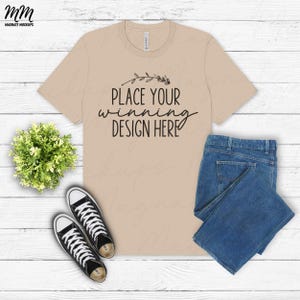Maqueta de camiseta Tan Bella Canvas 3001, diseño plano, unisex, camiseta 3001 en blanco, maqueta de Tan Bella Canvas 3001, diseño plano, descarga de IA de camiseta Tan 3001