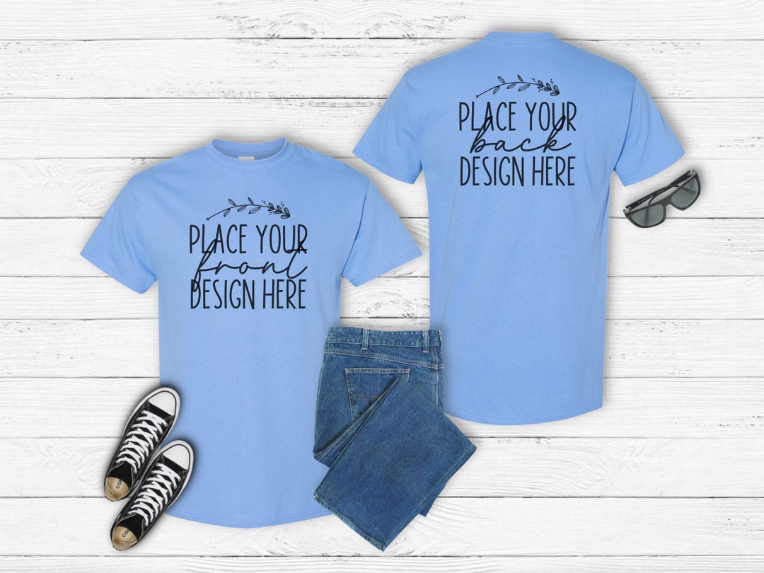 Carolina Blue Front & Back Shirt Mockup Gildan 5000 Unisex T-shirt ...