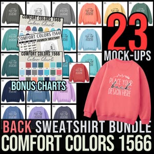 Comfort Colors 1566 Sweatshirt flat lay Mockup BACK of sweatshirt Bundle 23 images includes color + size chart mock Bundles AI Jpg Download