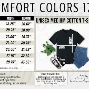 Comfort Colors 1717 size chart up to 4xl tshirt sizing chart unisex 1717 medium cotton shirt sizing guide t-shirt size 1717 jpg AI download