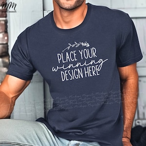 May include: A navy blue t-shirt with a white floral design and the text "Place your winning design here".