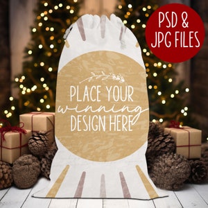 sack mockup Christmas PSD Printify white sack mockups festive gift Present blank Xmas bag Mock-up Drawstring smart object PSD JPG Download