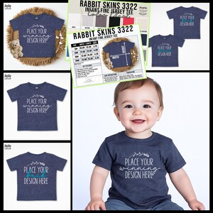 Mockup di maglietta vintage in vera pelle di coniglio blu navy 3322, modello per neonato ...