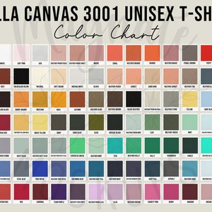 Maqueta de la carta de colores Bella Canvas 3001. Maquetas de la carta de colores de la camiseta unisex Bella + Canvas para imprimir camisetas de colores Bella en formato jpg con AI.
