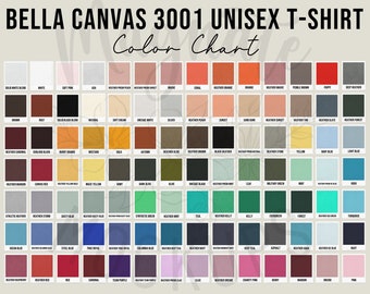 2023 Printify Bella Canvas 3001 Color Chart mockup Bella + Canvas Unisex T-Shirt Colour Chart mockups for printify 3001 shirts jpg download