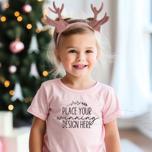 pink toddler shirt mockup girl Christmas Bella Canvas 3001T tutu girls pink tshirt Kids Mock-up Child tee 3001t Mockup children Jpg Download