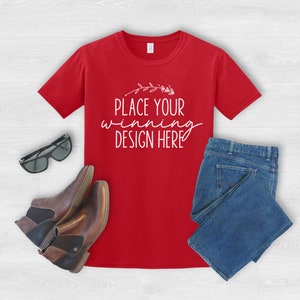 red Gildan 64000 t-shirt mockup unisex Gildan Softstyle red shirt mock up Flat Lay blank mens red Gildan Shirt Mockup Minimalist AI download