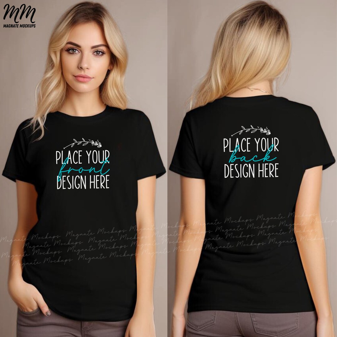Ladies Back Black Bella Canvas 3001 Front Back Shirt Mock-up Female T-shirt 3001 ...
