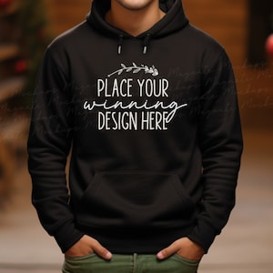 mens black hoodie mockup male model Gildan 18500 mock Christmas hoodies mockup black hoodie model mockups hoodies xmas mock-up jpg download