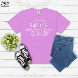 neon violet Comfort Colors 1717 shirt mockup flat lay mock up tee tshirt mockup comfort colors 1717 neon violet unisex mock ups AI download