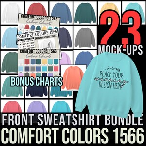 Comfort Colors 1566 Sweatshirt flat lay Mockup FRONT of sweatshirt Bundle 23 images includes color + size chart mock Bundles AI Jpg Download