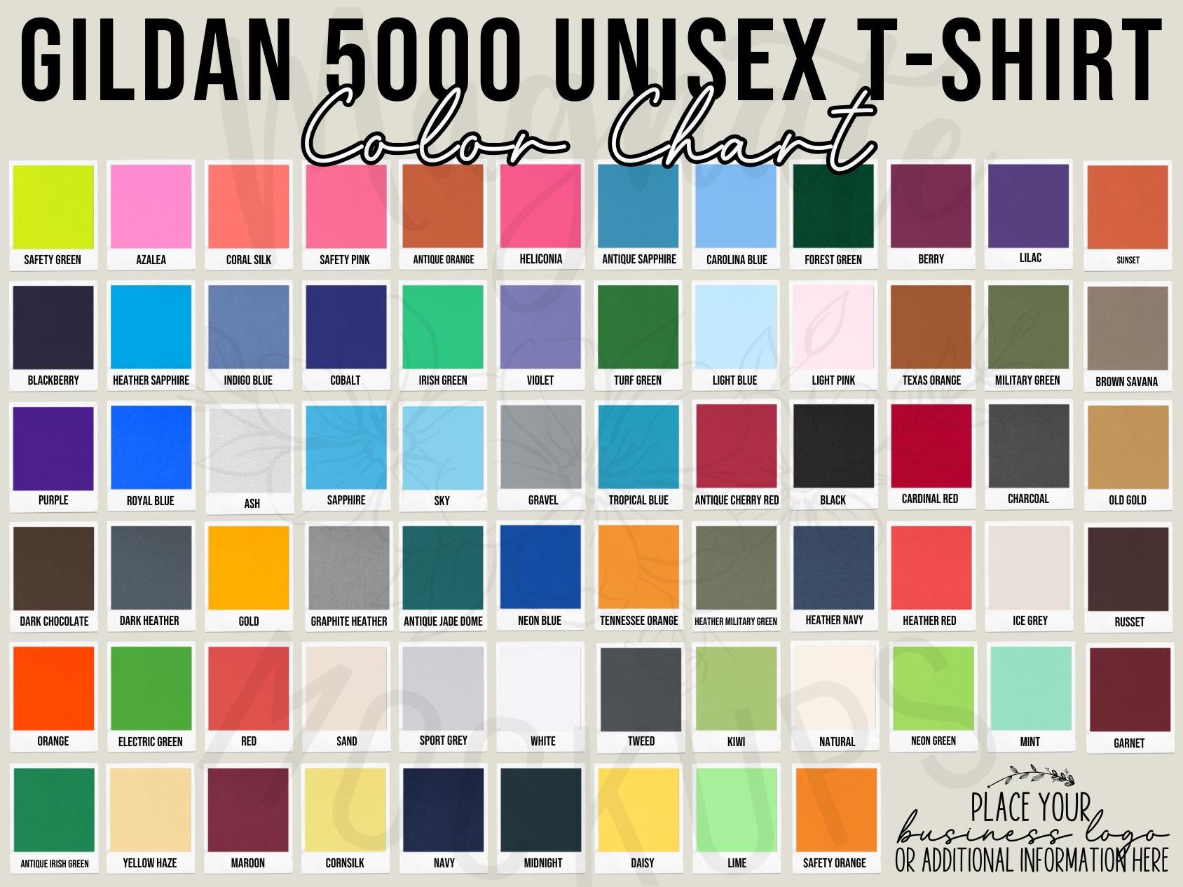 Gildan 5000 Color Chart 2025: Unisex T-shirt Mockup (digital Download ...