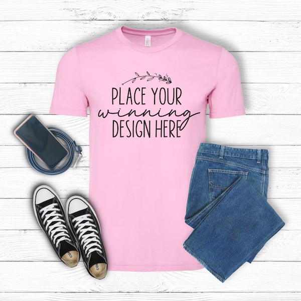 heather bubblegum shirt mockup bella canvas 3001 shirt heather pink t-shirt mockup 3001 mockups pink flat lay mock ups tshirt jpg download