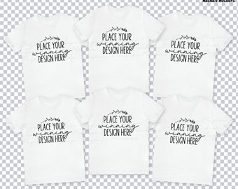 six 6 white shirt mockup transparent background group t-shirts mock up multiple white shirts mockup Bella Canvas 3001 t-shirt JPG Download
