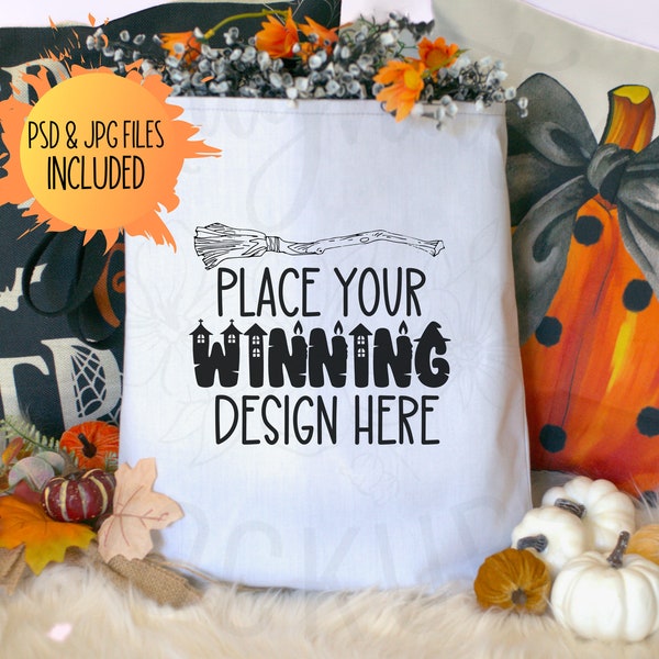 halloween tote mockups aop tote bag Printify tote bag all over print mockup black handle tote mock ups grocery smart object PSD JPG download