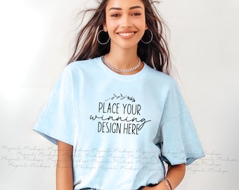 Comfort Colors 1717 Chambray T-shirt Mockup (AI Download)