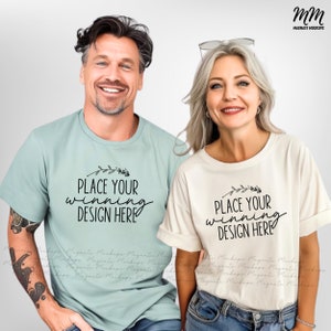 Ivory & Bay Comfort Colors 1717 t-shirt couple mockup shirt mock up older male female ivory shirt mockup 1717 mens womens mock AI download