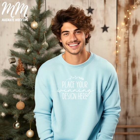 Light Blue Sweatshirt Christmas Mockup Men s Gildan 18000 Male Model 18000 Light Blue Mens Sweater Xmas Jumper Mockups Mock up Jpg Download Etsy Ireland