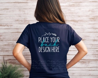 navy back of shirt bella canvas 3001 mock-up women's navy tee mockup ladies blank back tshirt navy 3001 t-shirt behind women jpg download