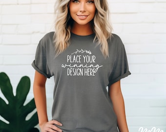 Pepper Comfort Colors 1717 shirt mockup pepper C1717 mock up female tshirt mockup comfort women's grey pepper 1717 mock ups jpg download