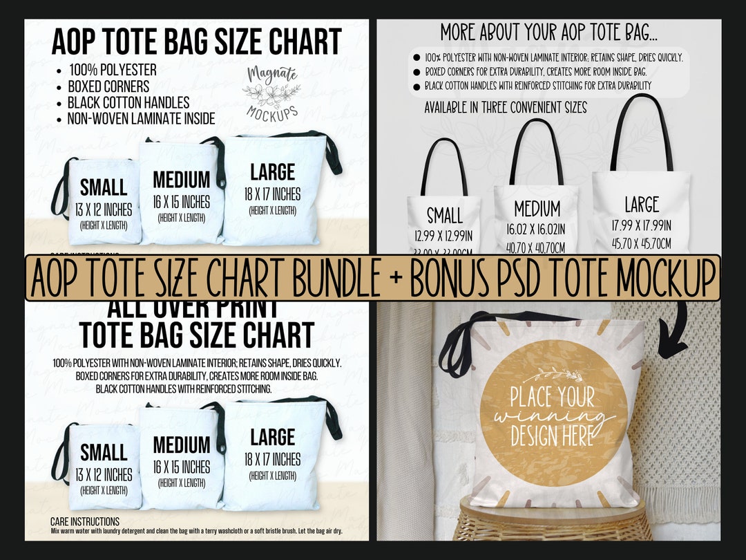 Tote Bag Size Chart Mockup Bundle Printify Tote Mockups - Etsy