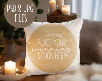 PSD cushion mockup Printify square cushion mockups pillows mock up rustic blank white cushions mock up PSD smart object JPG Download