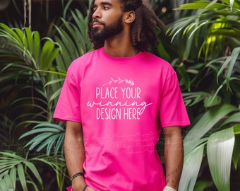 men's heliconia comfort colors 1717 mockup t-shirt C1717 pink shirt mock up male comfort color heliconia 1717 Mockups mock-up jpg download