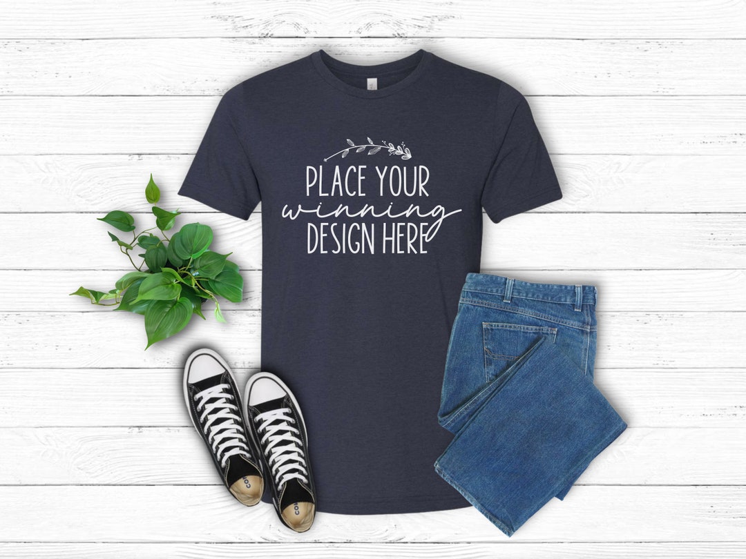 Heather Navy Mockup 3001 Bella Canvas T-shirt Mens Mock up Unisex 3001 ...