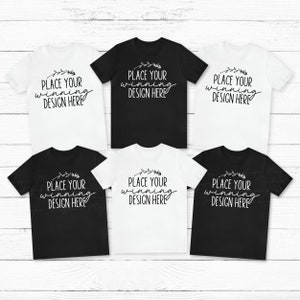 グループ モックアップ 6 Tシャツ 黒 白 複数 Bella Canvas 3001 グループ Tシャツ モックアップ シャツ モックアップ ブライダル 独身パーティー Tシャツ JPG ダウンロード