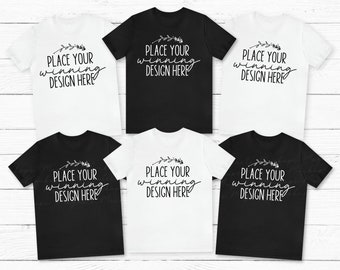 group mockup 6 t-shirt black white multiple Bella Canvas 3001 groups tshirts mock up shirts mockup bridal bachelorette tshirt JPG Download
