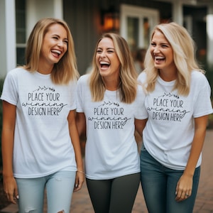 Gildan 64000 bachelorette best friends 3 blank white shirt mockup sisters mock up female mock ups Gildan women sister mockups jpg download